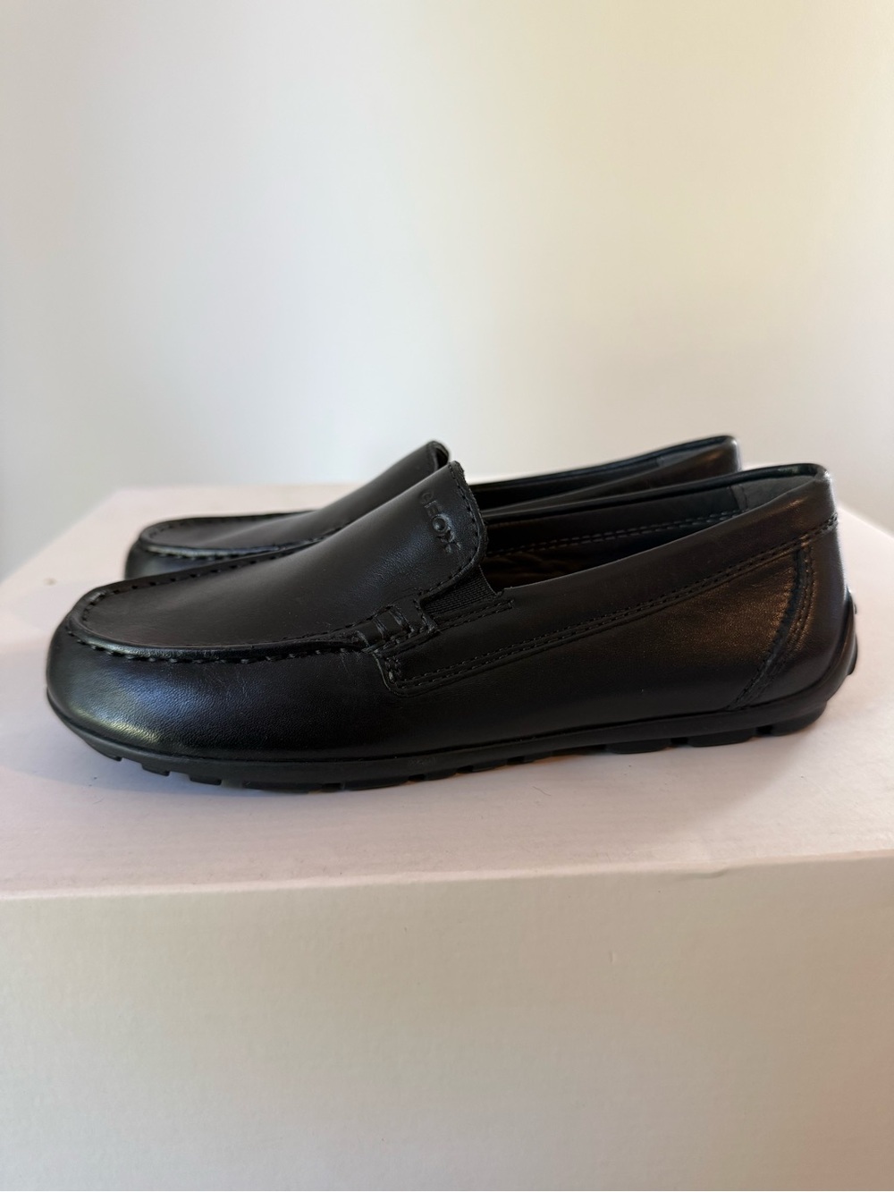 Geox New fast Boys Black Leather Slip Loafers Size 32 New #Lux-K-SH